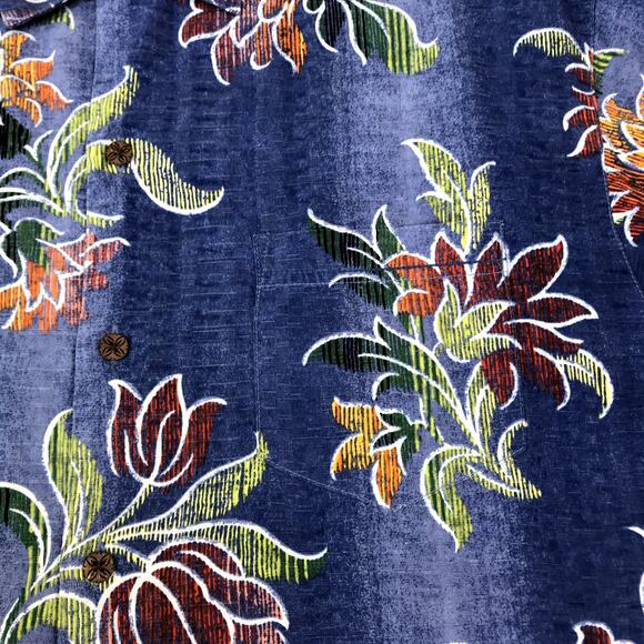 TOMMY BAHAMA Floral Silk Shirt Mens M Blue Short Sleeve Coastal Hawaiian Beach - Picture 7 of 10